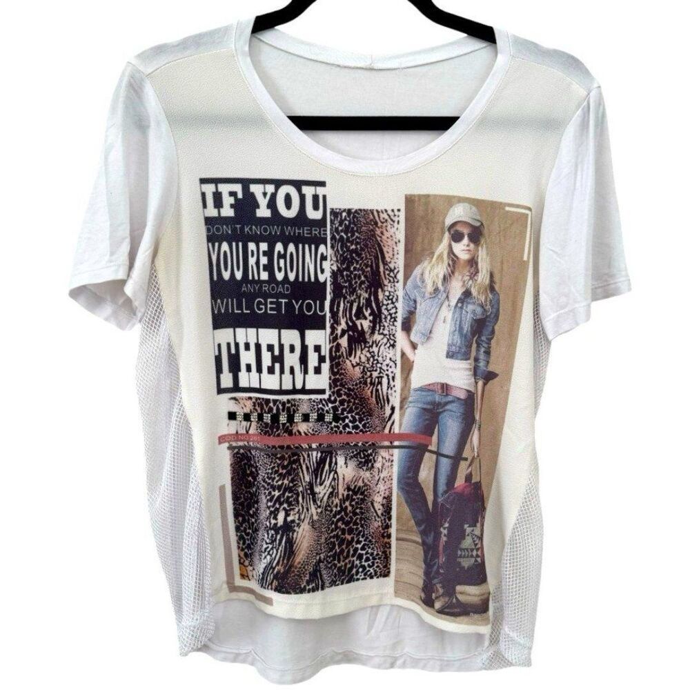 Graphic Short Sleeve Blouse Size M